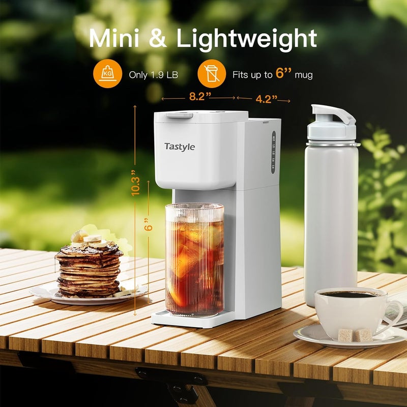 Tastyle Mini Hot and Iced Coffee Maker Single Serve, for K Cup and Ground, 6 to 14 Oz Brew Sizes, with Recipe Book, for Home, Travel, RV, Office and Dorm, Pearl White - Image 3